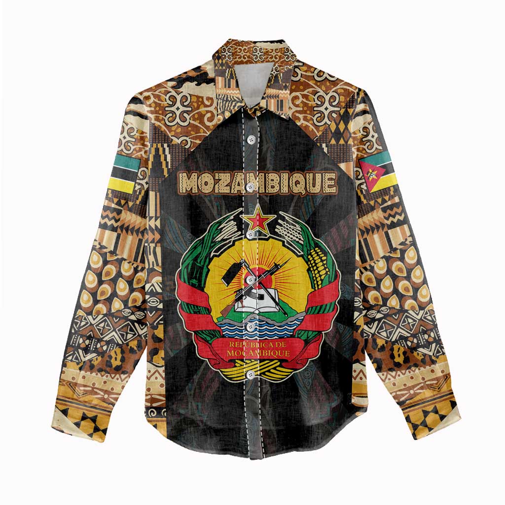 Mozambique Women Casual Shirt Black Brown Tribal Design - African Pride