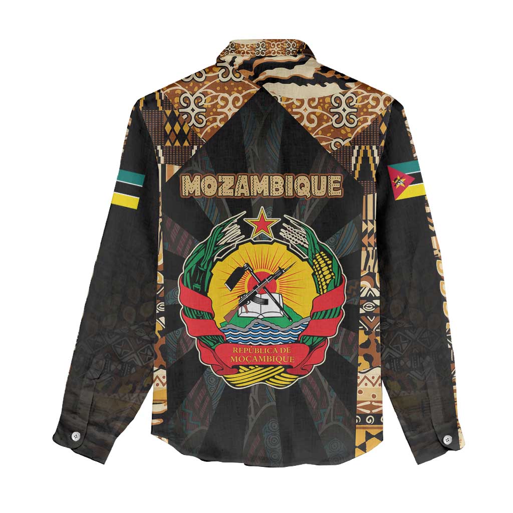 Mozambique Women Casual Shirt Black Brown Tribal Design - African Pride