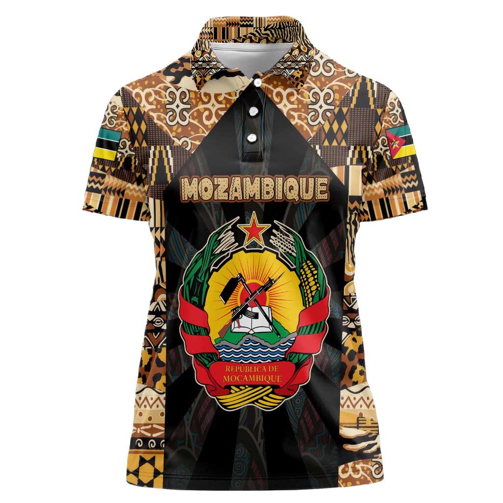Mozambique Women Polo Shirt Black Brown Tribal Design - African Pride