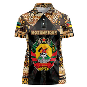 Mozambique Women Polo Shirt Black Brown Tribal Design - African Pride