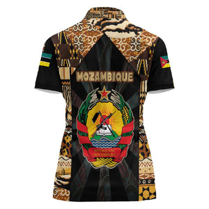 Mozambique Women Polo Shirt Black Brown Tribal Design - African Pride