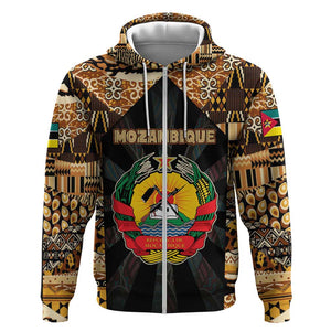 Mozambique Zip Hoodie Black Brown Tribal Design - African Pride