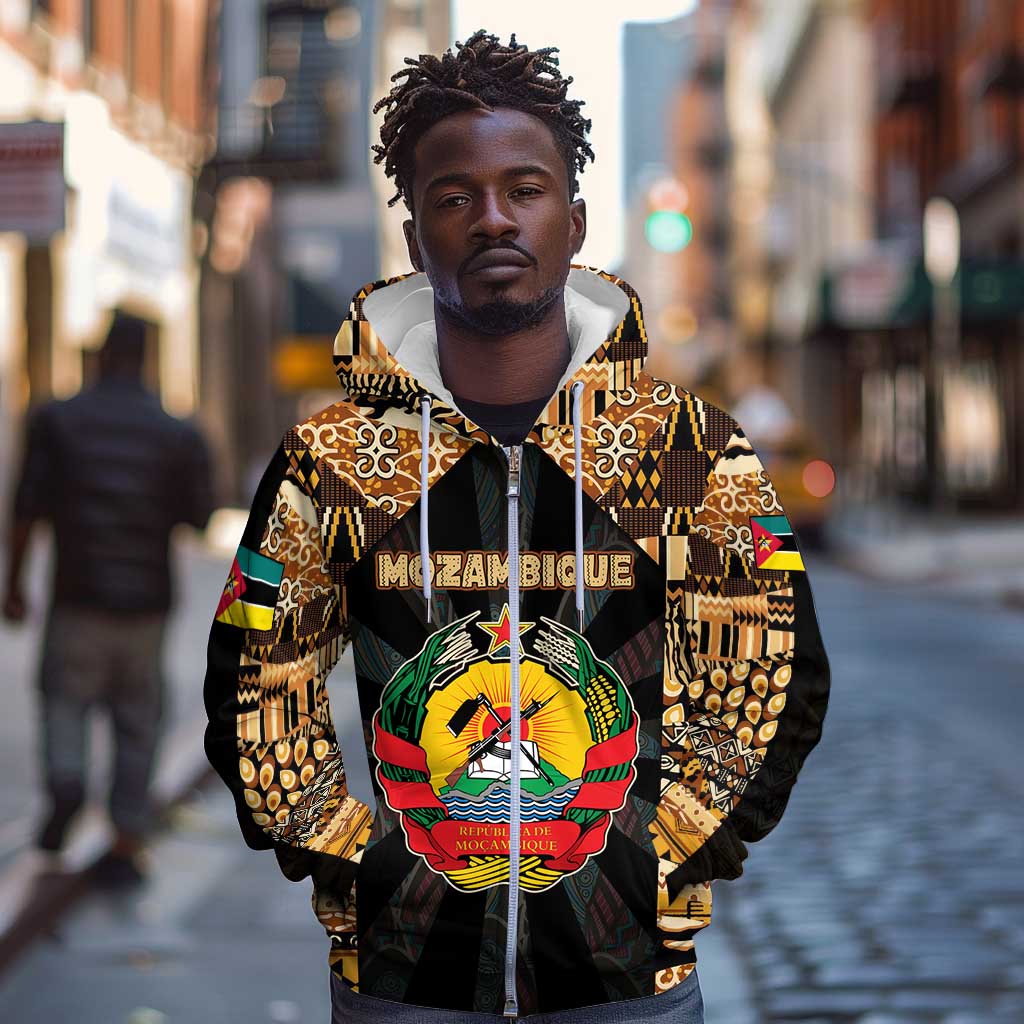 Mozambique Zip Hoodie Black Brown Tribal Design - African Pride