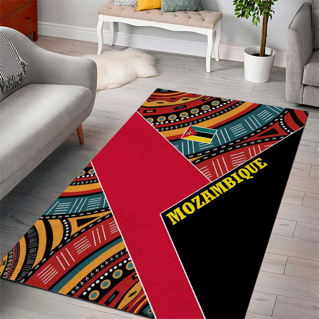 Mozambique Area Rug Red Black Geometric Design and Tribal Pattern - African Pride