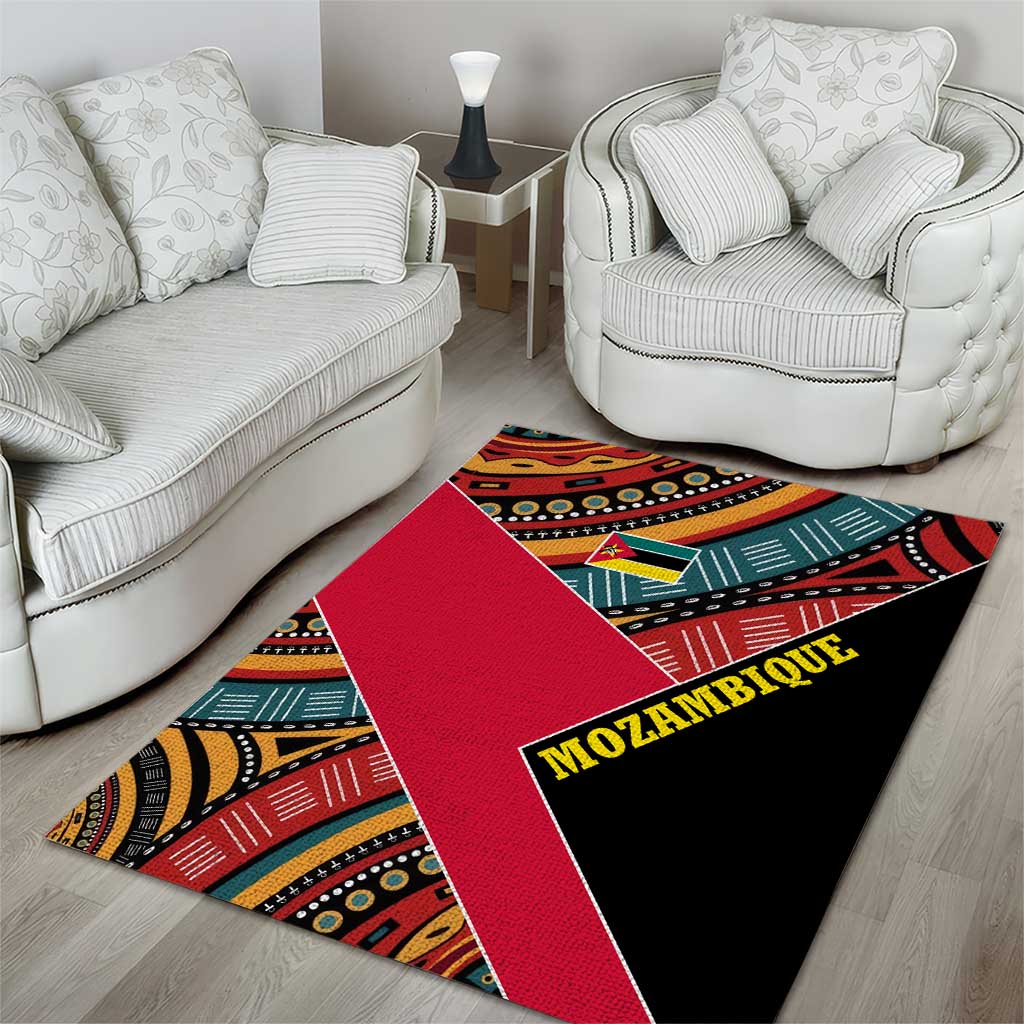 Mozambique Area Rug Red Black Geometric Design and Tribal Pattern - African Pride