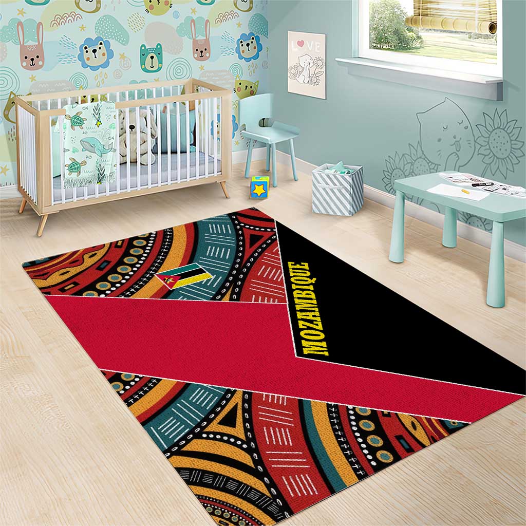 Mozambique Area Rug Red Black Geometric Design and Tribal Pattern - African Pride