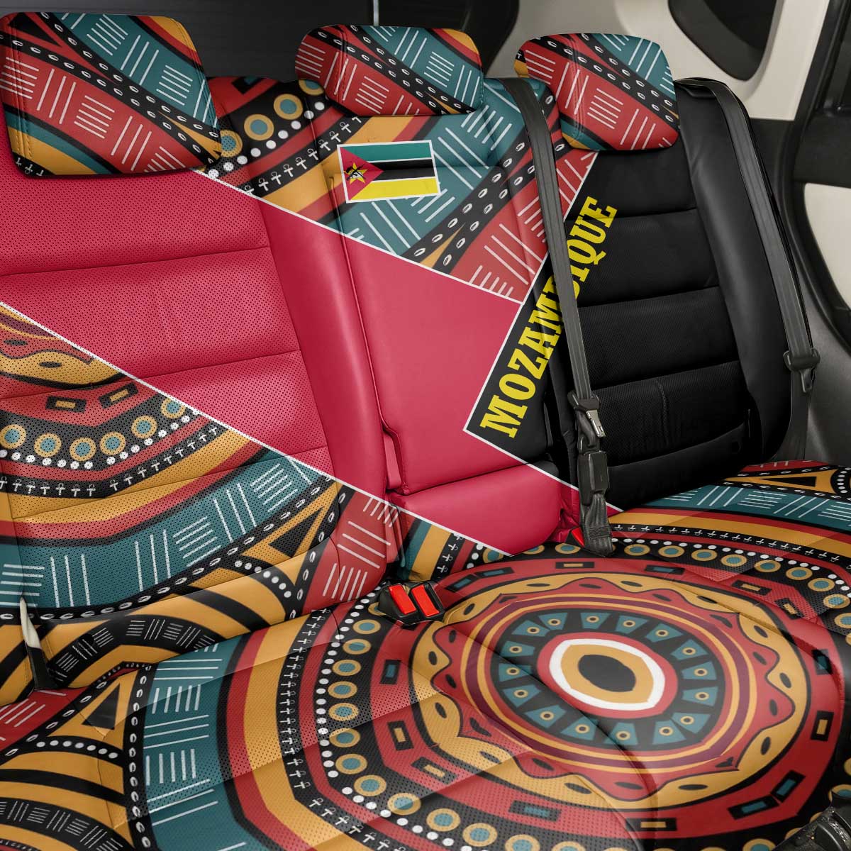 Mozambique Back Car Seat Cover Red Black Geometric Design and Tribal Pattern - African Pride
