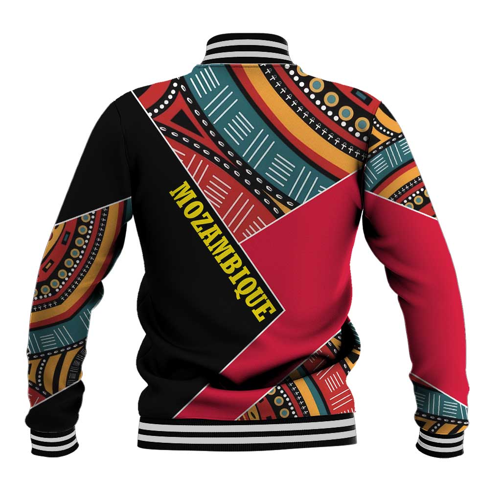 Mozambique Baseball Jacket Red Black Geometric Design and Tribal Pattern - African Pride