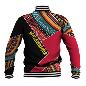 Mozambique Baseball Jacket Red Black Geometric Design and Tribal Pattern - African Pride
