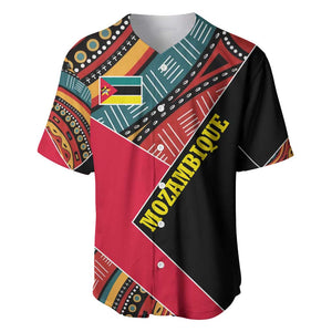 Mozambique Baseball Jersey Red Black Geometric Design and Tribal Pattern - African Pride