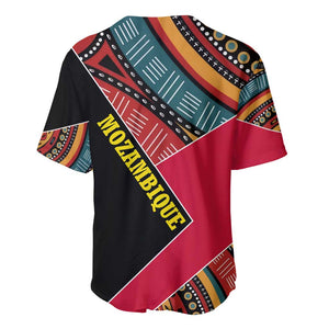Mozambique Baseball Jersey Red Black Geometric Design and Tribal Pattern - African Pride