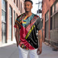 Mozambique Baseball Jersey Red Black Geometric Design and Tribal Pattern - African Pride