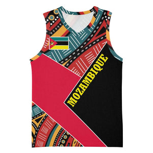Mozambique Basketball Jersey Red Black Geometric Design and Tribal Pattern - African Pride
