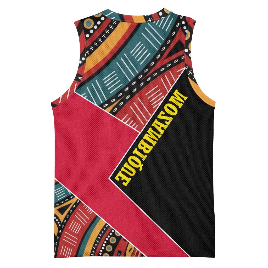 Mozambique Basketball Jersey Red Black Geometric Design and Tribal Pattern - African Pride