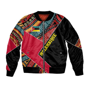 Mozambique Bomber Jacket Red Black Geometric Design and Tribal Pattern - African Pride