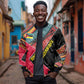 Mozambique Bomber Jacket Red Black Geometric Design and Tribal Pattern - African Pride