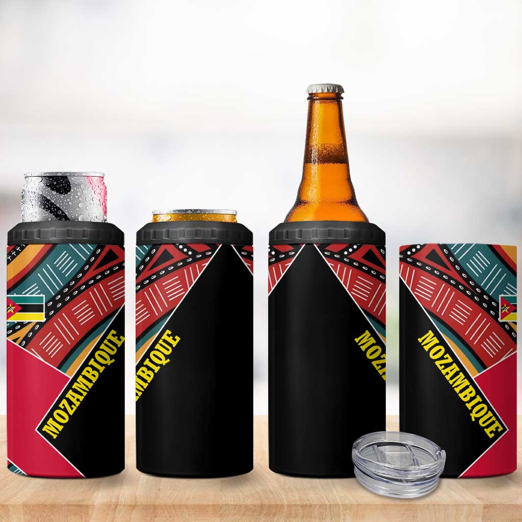 Mozambique 4 in 1 Can Cooler Tumbler Red Black Geometric Design and Tribal Pattern - African Pride
