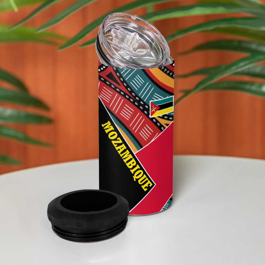Mozambique 4 in 1 Can Cooler Tumbler Red Black Geometric Design and Tribal Pattern - African Pride