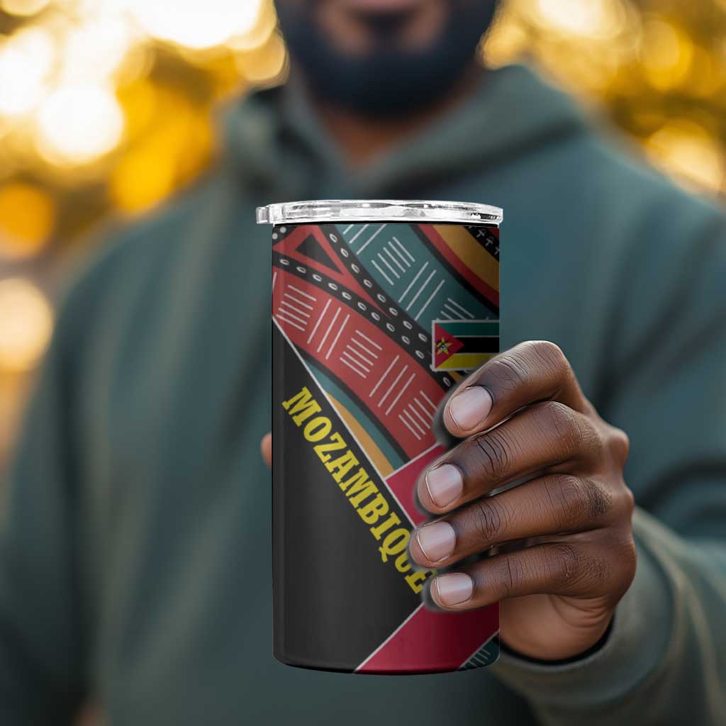 Mozambique 4 in 1 Can Cooler Tumbler Red Black Geometric Design and Tribal Pattern - African Pride