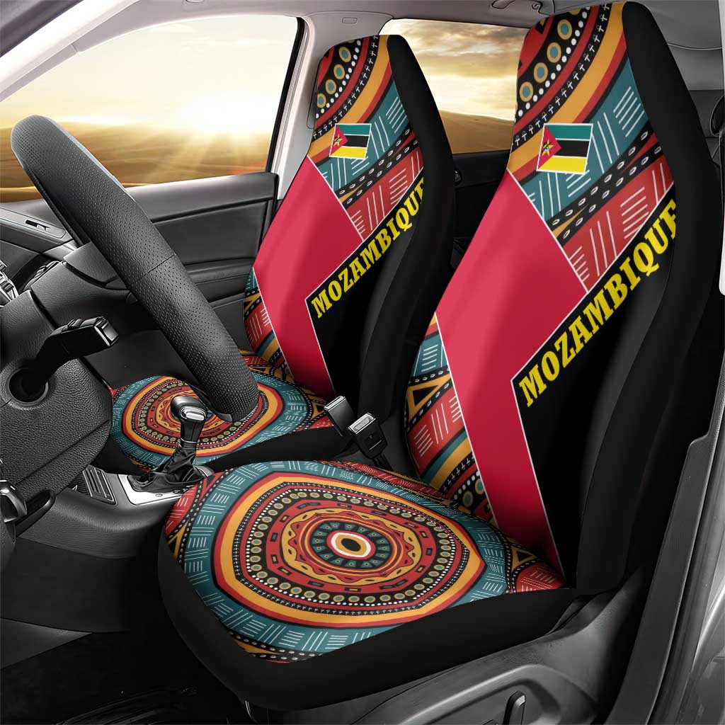 Mozambique Car Seat Cover Red Black Geometric Design and Tribal Pattern - African Pride