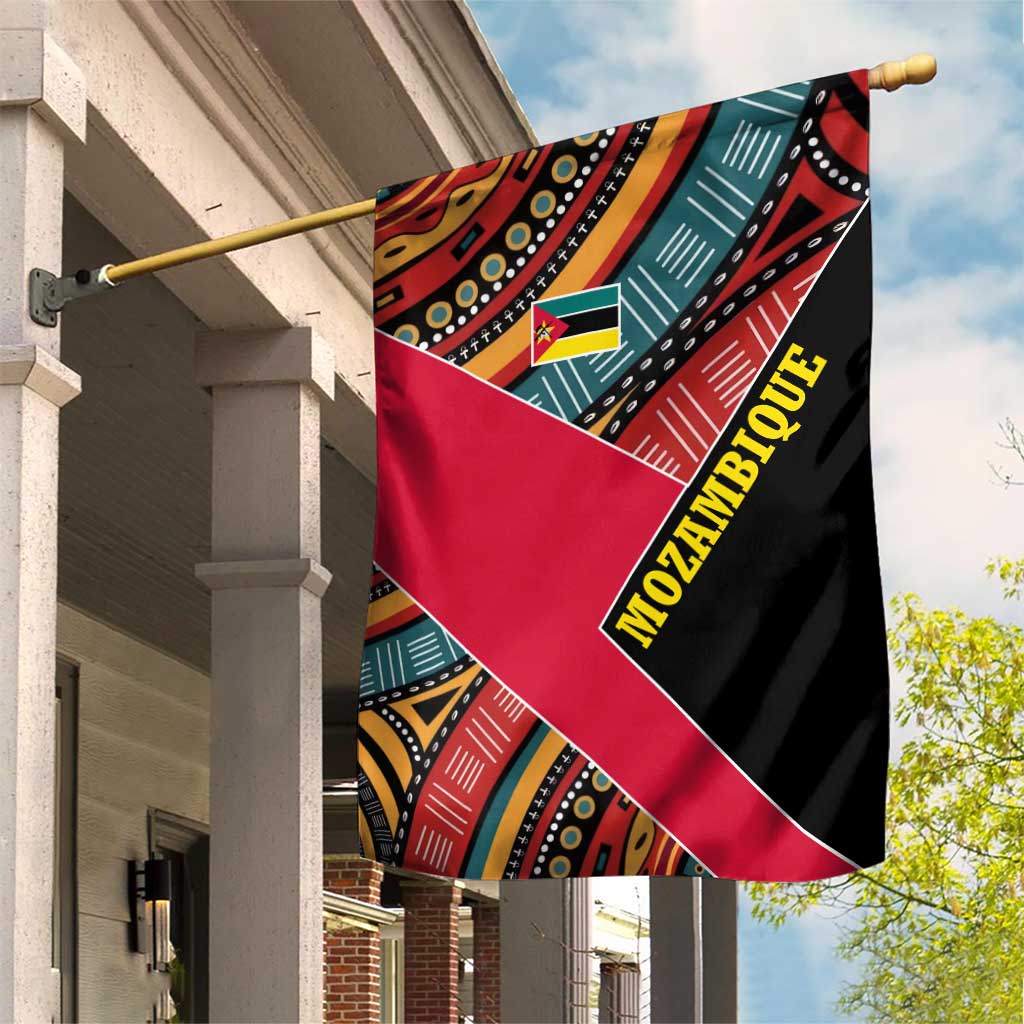 Mozambique Garden Flag Red Black Geometric Design and Tribal Pattern - African Pride