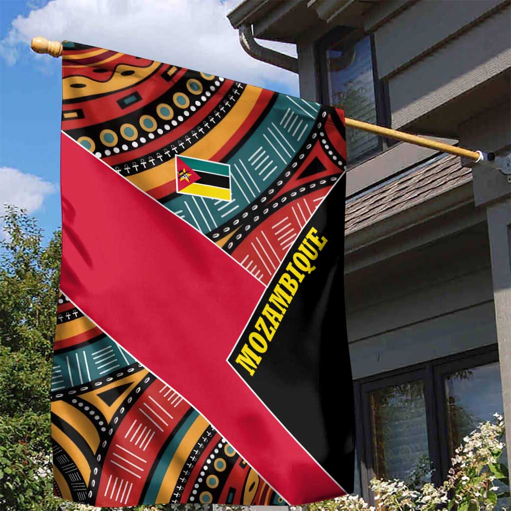 Mozambique Garden Flag Red Black Geometric Design and Tribal Pattern - African Pride