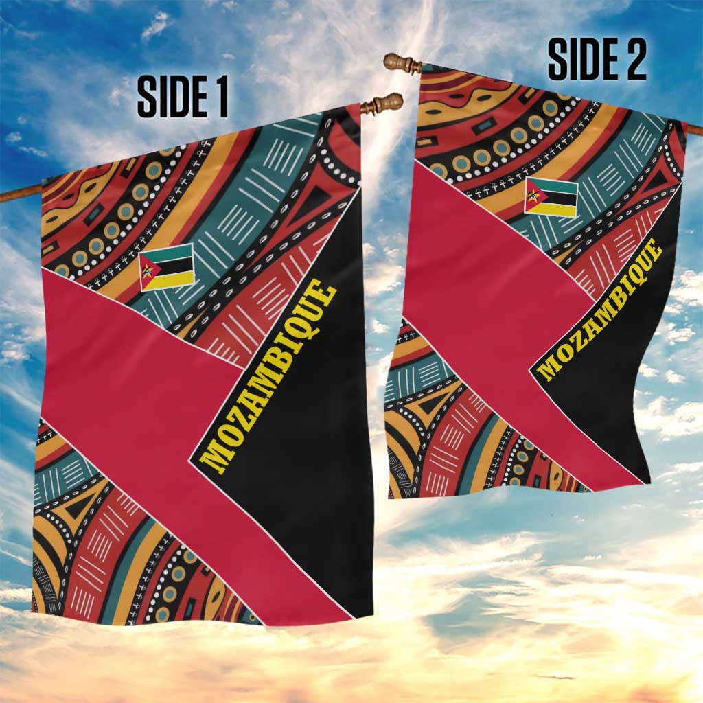 Mozambique Garden Flag Red Black Geometric Design and Tribal Pattern - African Pride