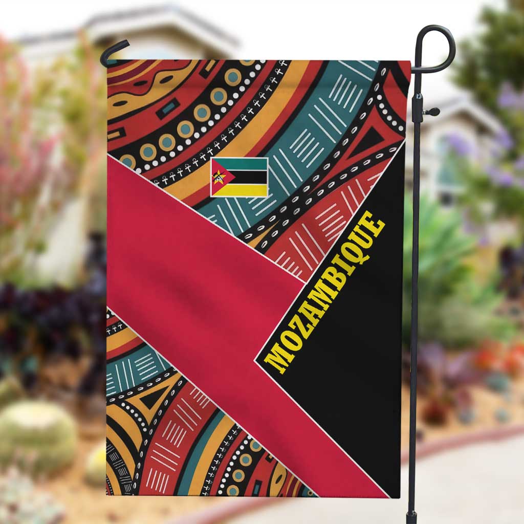 Mozambique Garden Flag Red Black Geometric Design and Tribal Pattern - African Pride
