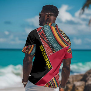 Mozambique Hawaiian Shirt Red Black Geometric Design and Tribal Pattern - African Pride