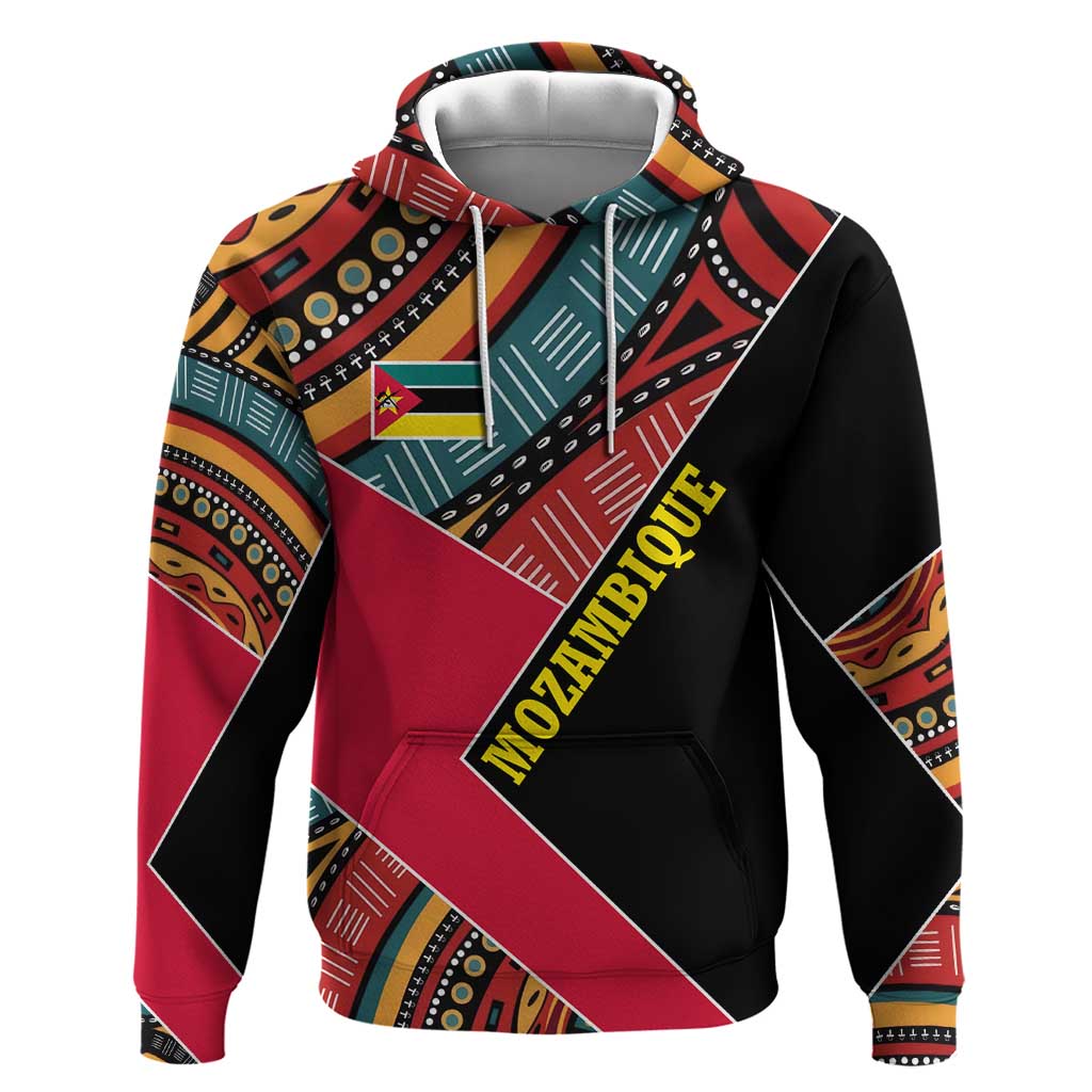 Mozambique Hoodie Red Black Geometric Design and Tribal Pattern - African Pride