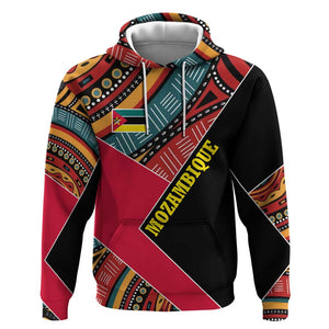 Mozambique Hoodie Red Black Geometric Design and Tribal Pattern - African Pride