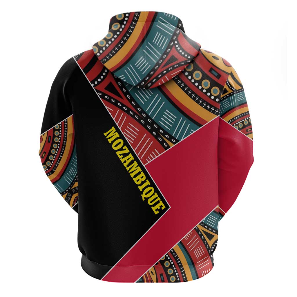 Mozambique Hoodie Red Black Geometric Design and Tribal Pattern - African Pride