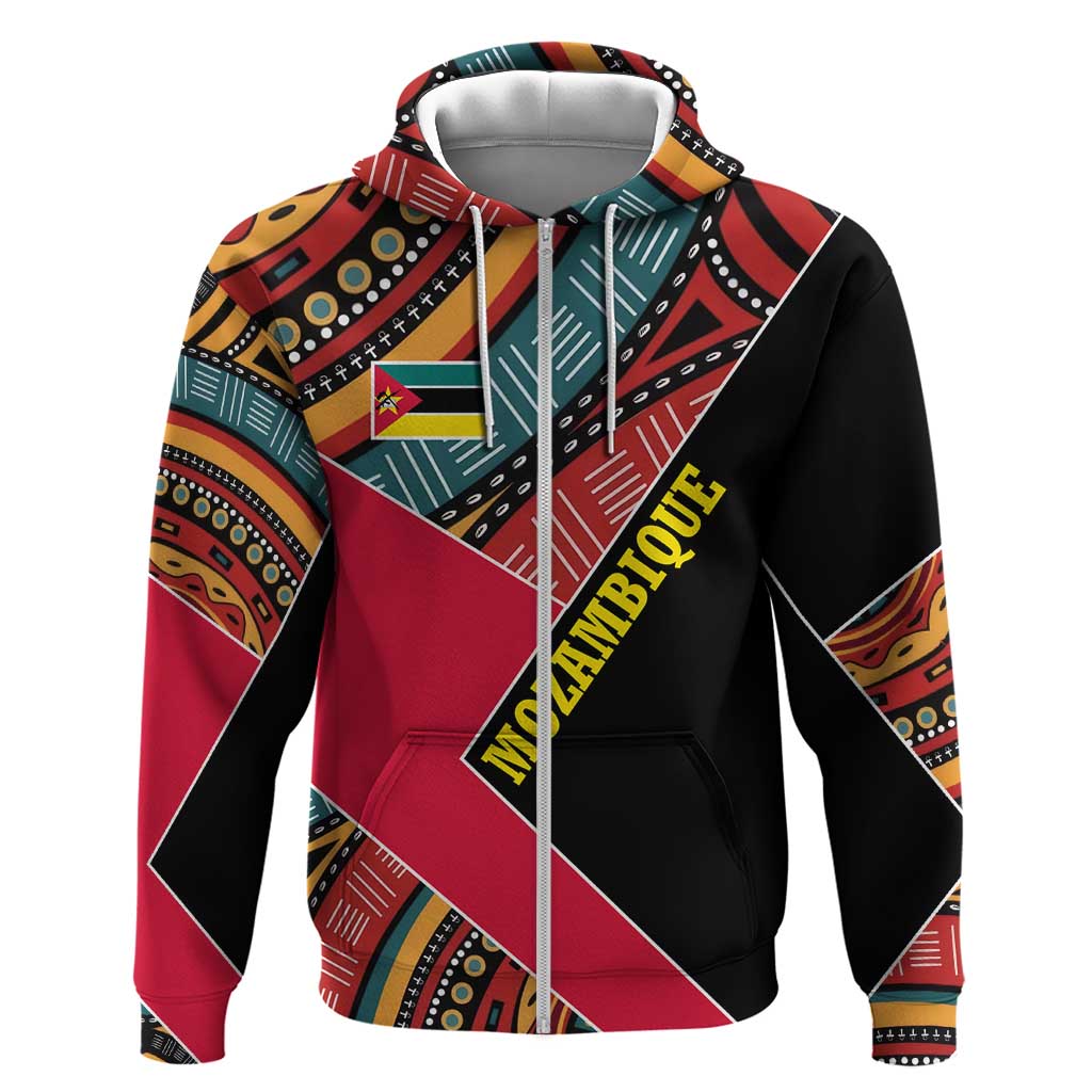 Mozambique Hoodie Red Black Geometric Design and Tribal Pattern - African Pride