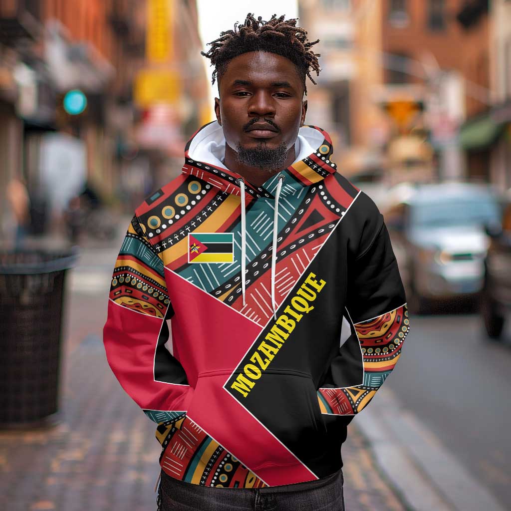 Mozambique Hoodie Red Black Geometric Design and Tribal Pattern - African Pride