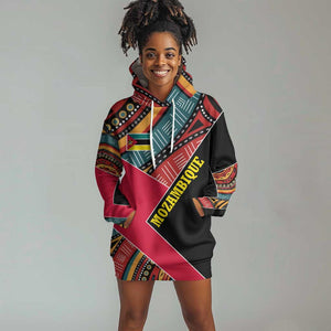 Mozambique Hoodie Dress Red Black Geometric Design and Tribal Pattern - African Pride