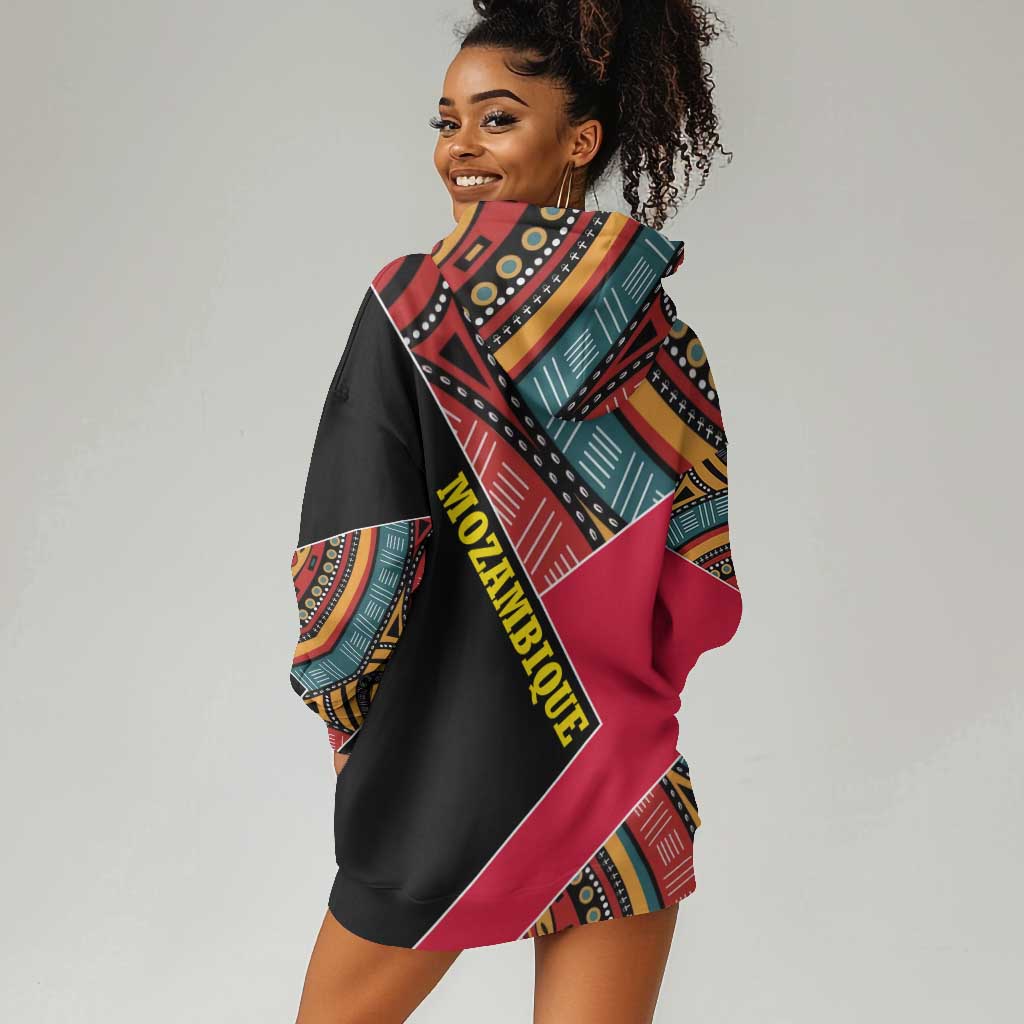 Mozambique Hoodie Dress Red Black Geometric Design and Tribal Pattern - African Pride