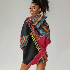 Mozambique Hoodie Dress Red Black Geometric Design and Tribal Pattern - African Pride