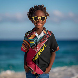 Mozambique Kid Hawaiian Shirt Red Black Geometric Design and Tribal Pattern - African Pride