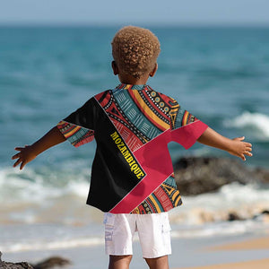 Mozambique Kid Hawaiian Shirt Red Black Geometric Design and Tribal Pattern - African Pride
