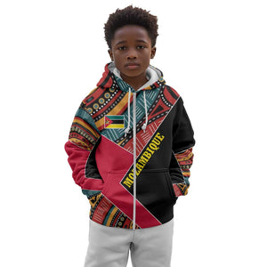 Mozambique Kid Hoodie Red Black Geometric Design and Tribal Pattern - African Pride