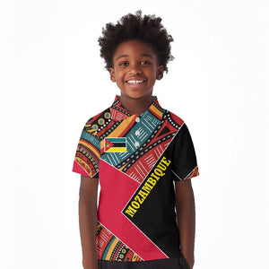 Mozambique Kid Polo Shirt Red Black Geometric Design and Tribal Pattern - African Pride