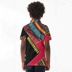 Mozambique Kid Polo Shirt Red Black Geometric Design and Tribal Pattern - African Pride