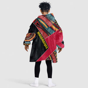 Mozambique Kid Wearable Blanket Hoodie Red Black Geometric Design and Tribal Pattern - African Pride