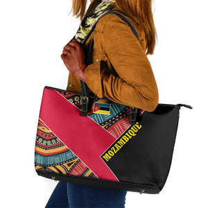 Mozambique Leather Tote Bag Red Black Geometric Design and Tribal Pattern - African Pride