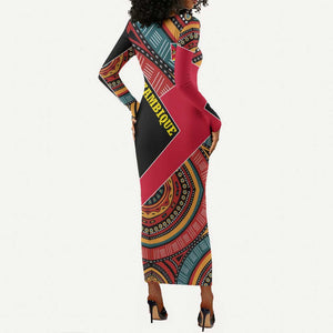 Mozambique Long Sleeve Bodycon Dress Red Black Geometric Design and Tribal Pattern - African Pride