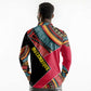 Mozambique Long Sleeve Polo Shirt Red Black Geometric Design and Tribal Pattern - African Pride