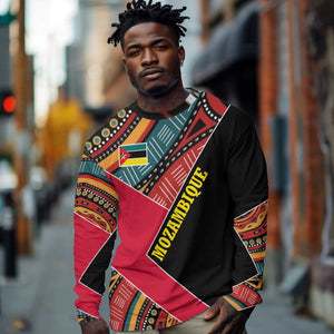 Mozambique Long Sleeve Shirt Red Black Geometric Design and Tribal Pattern - African Pride