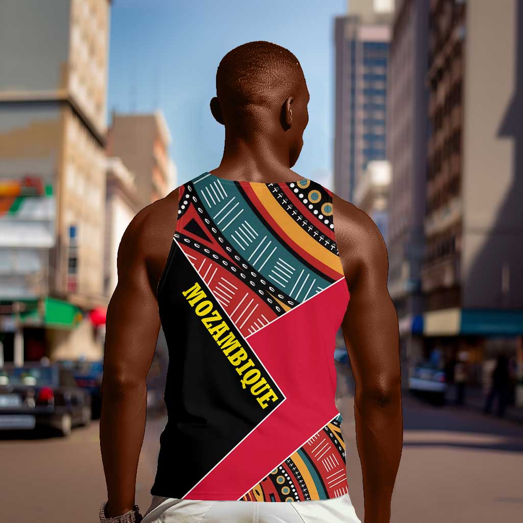 Mozambique Men Tank Top Red Black Geometric Design and Tribal Pattern - African Pride