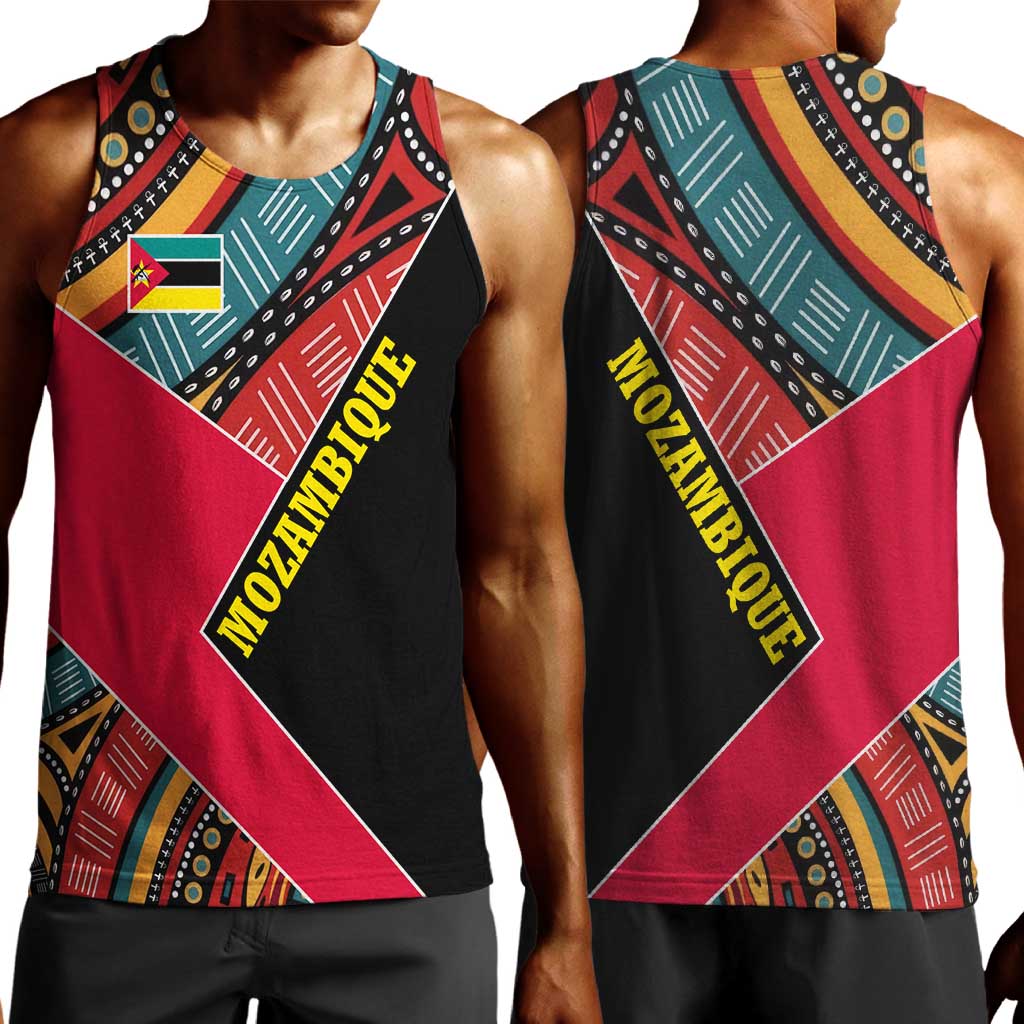 Mozambique Men Tank Top Red Black Geometric Design and Tribal Pattern - African Pride