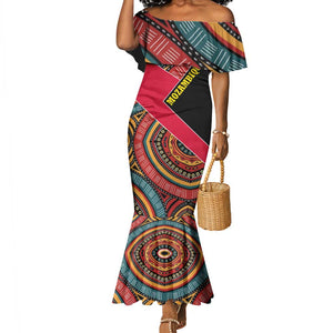 Mozambique Mermaid Dress Red Black Geometric Design and Tribal Pattern - African Pride